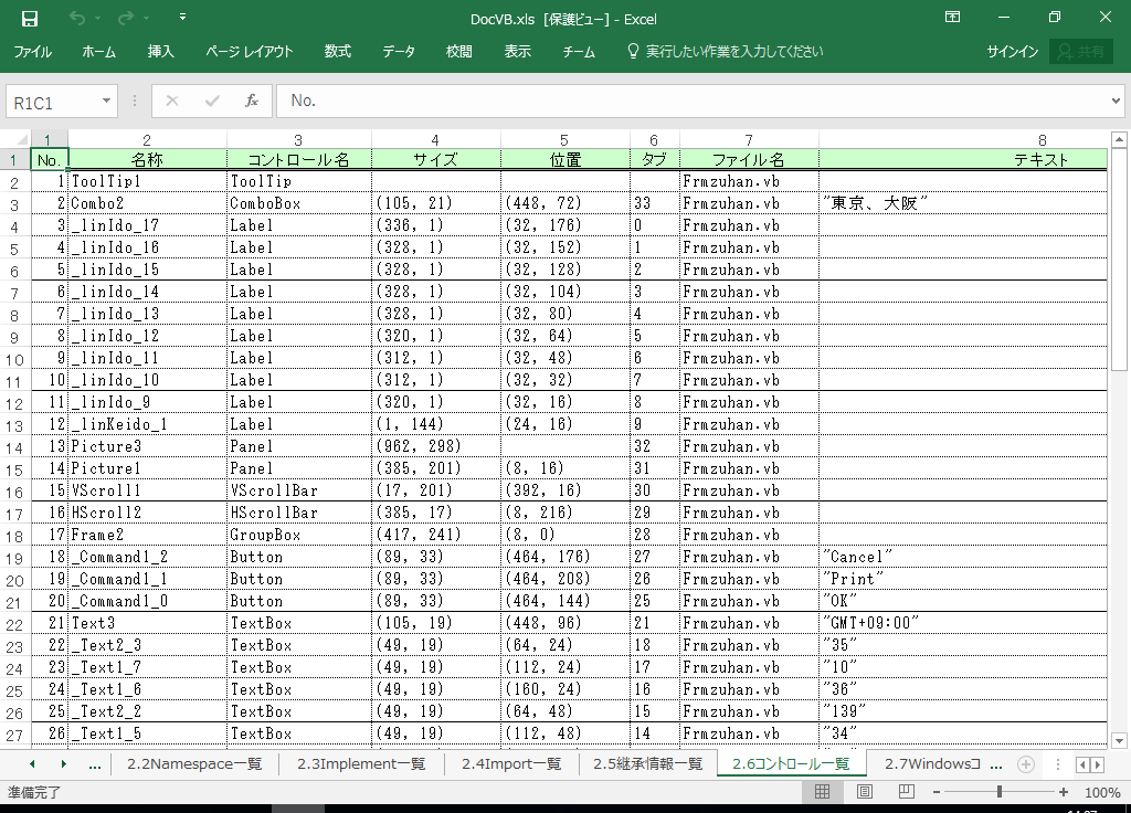 VB2015 システム 設計書 フォーマットの書き方 (VB2015対応)
2.6 コントロール一覧