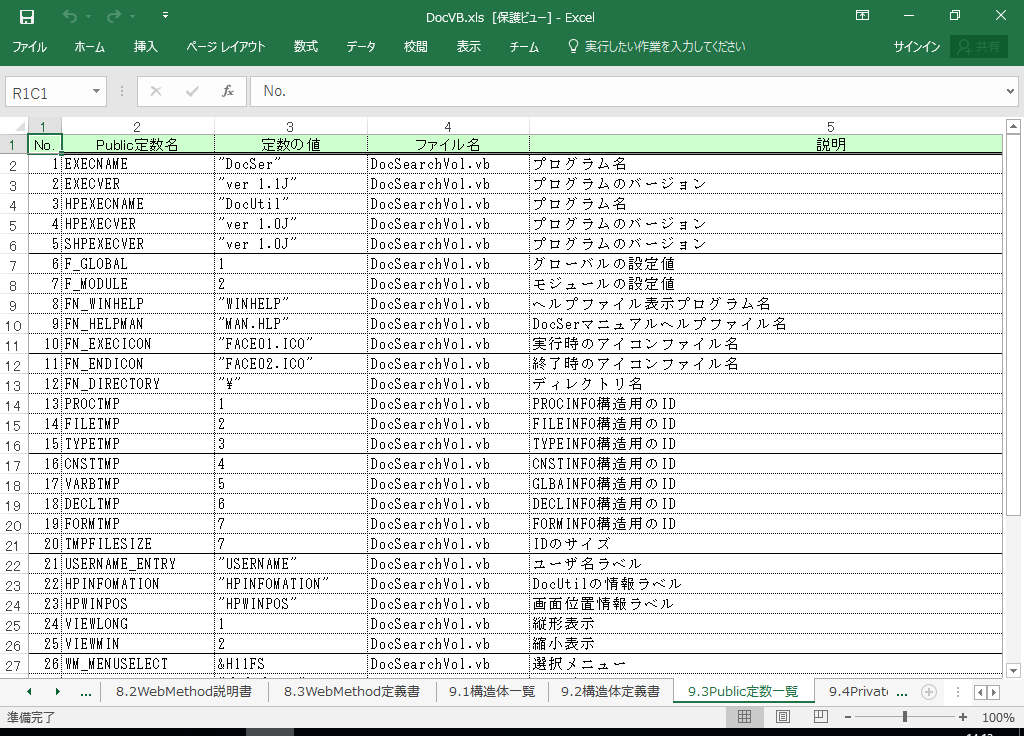 VB2015 システム 設計書 フォーマットの書き方 (VB2015対応)
9.3 Public定数一覧